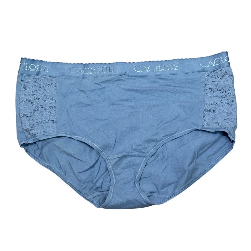 Cacique Cotton Full Brief Panty Blue Lace Accent Signature Waist Size 14/16